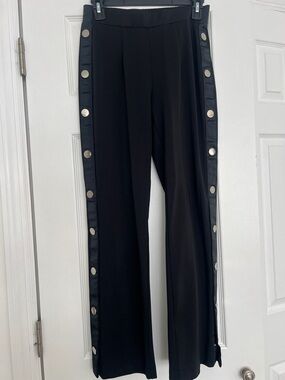 Black Wide-Leg Pants with Side Snap Trim